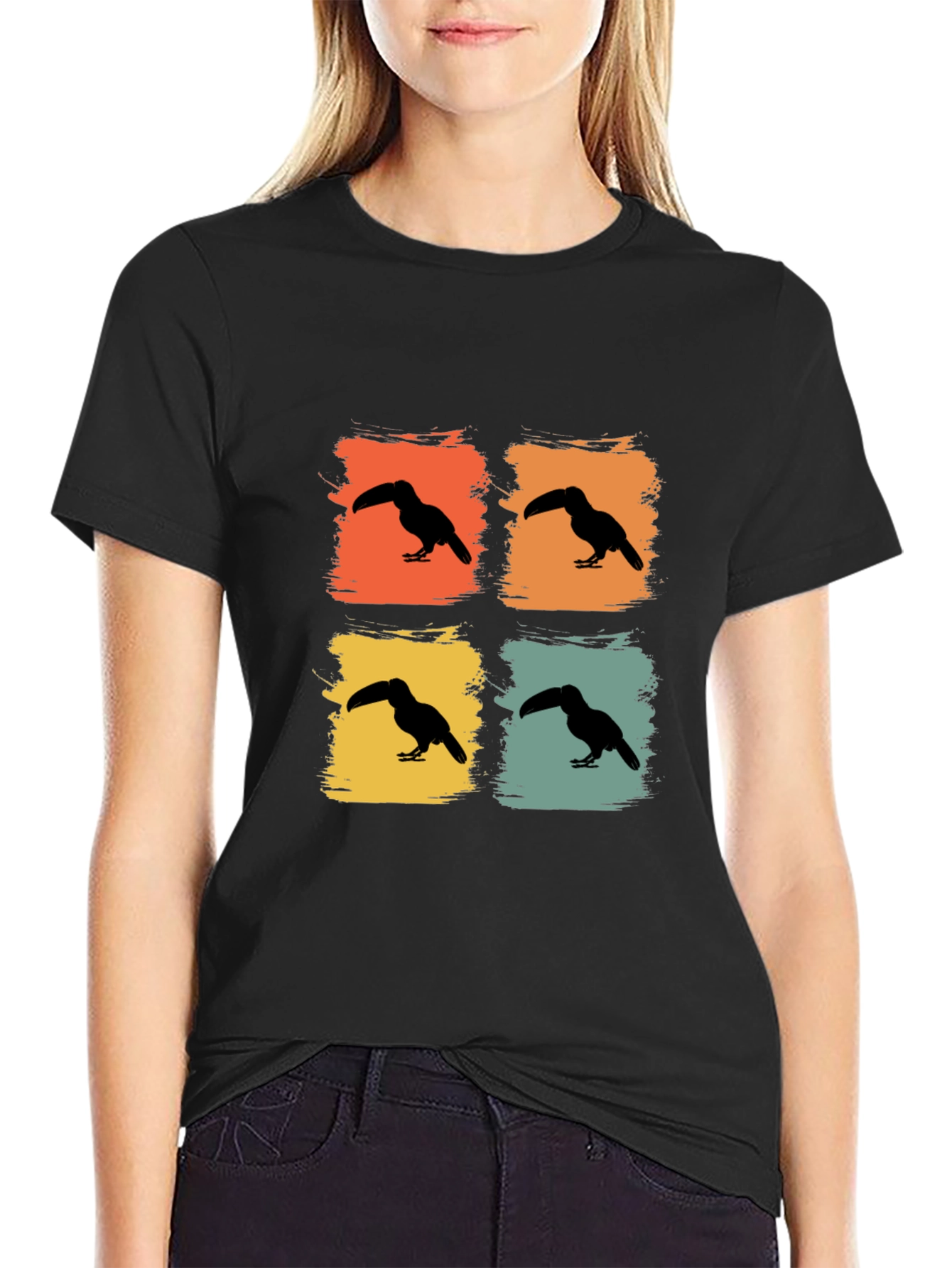 Retro Toucan Square Black T-Shirt