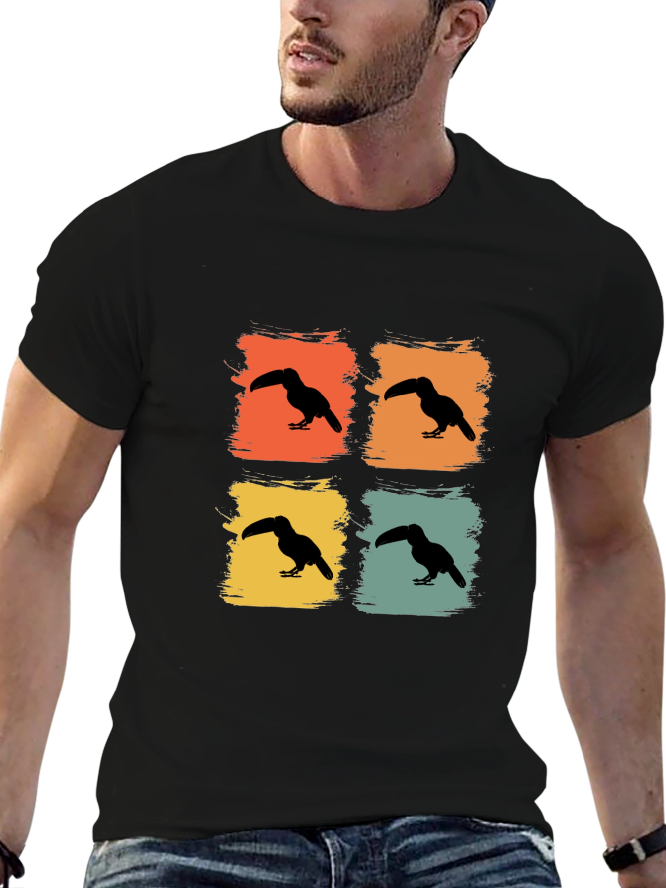 Retro Toucan Square Black T-Shirt