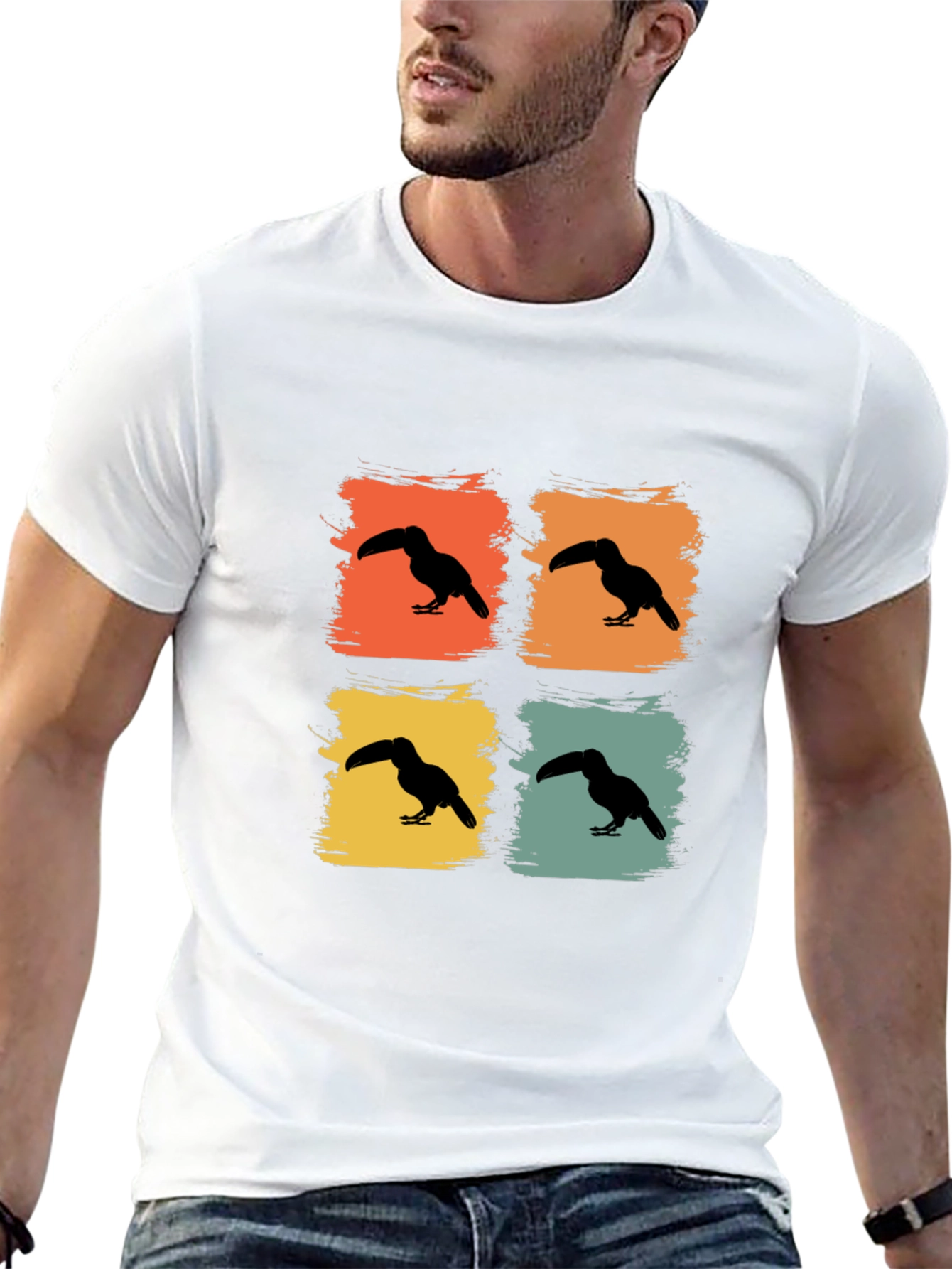 Retro Toucan Square Black T-Shirt