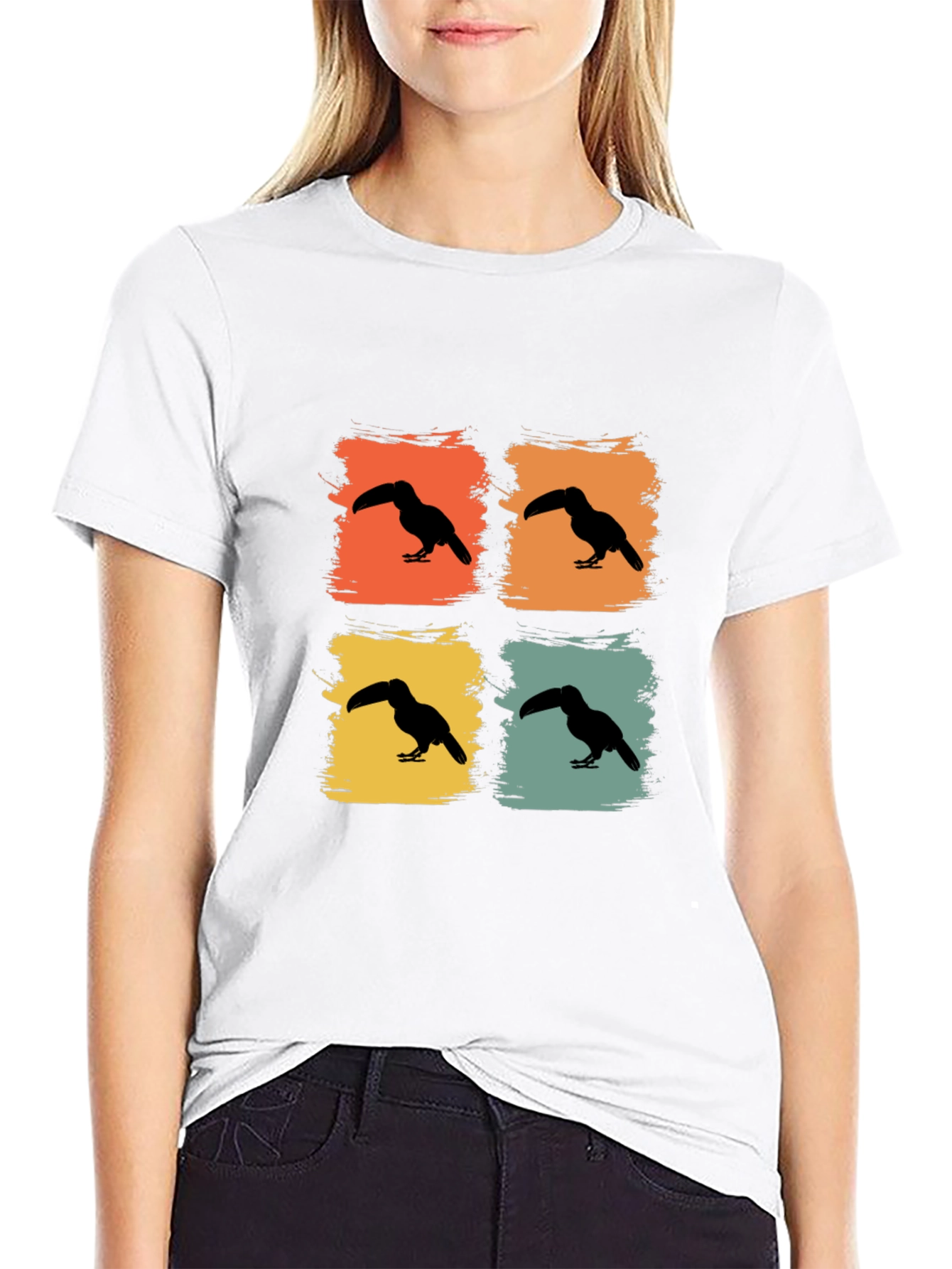 Retro Toucan Square Black T-Shirt
