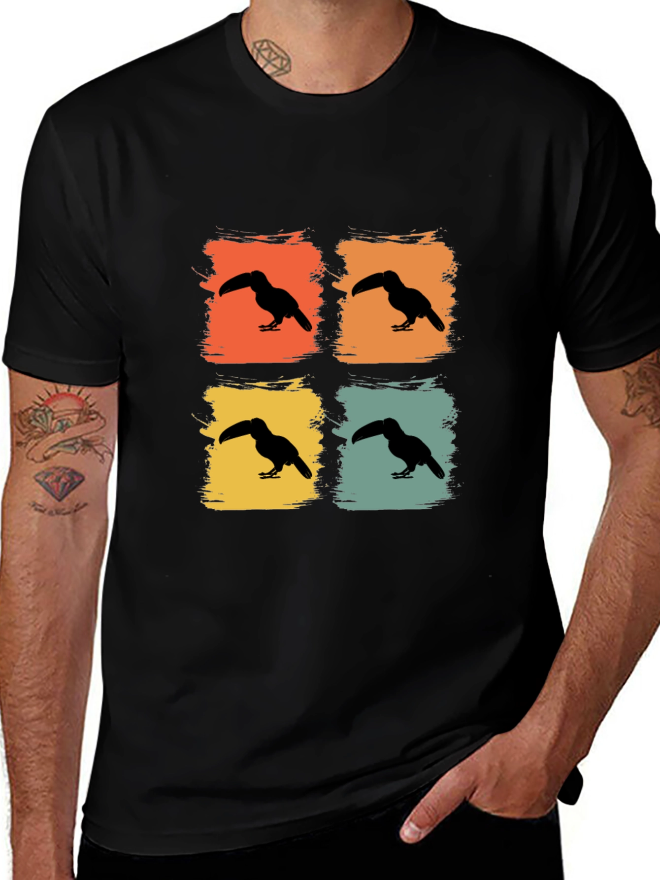 Retro Toucan Square Black T-Shirt