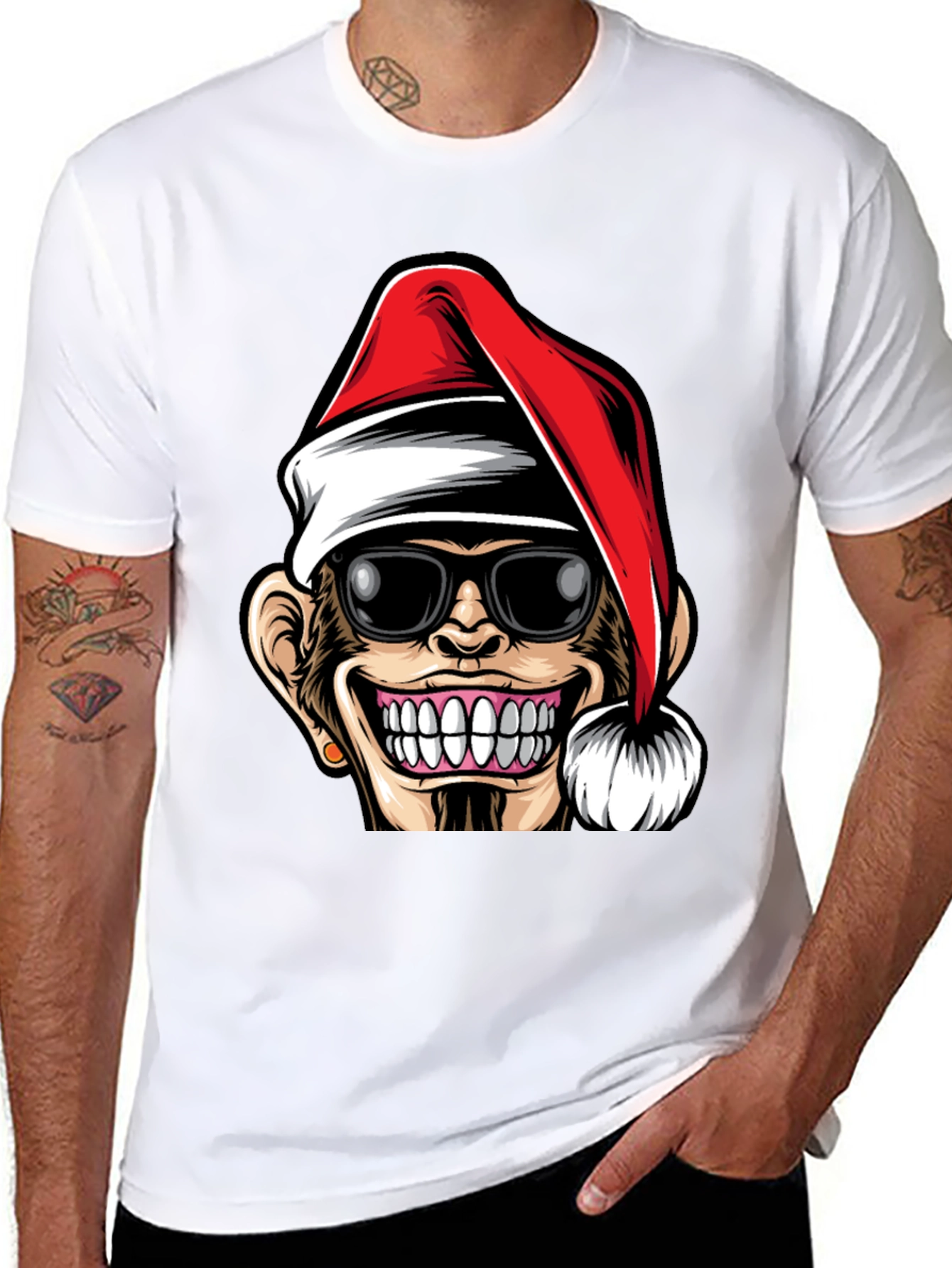 Funny Monkey Santa Hat T-Shirt
