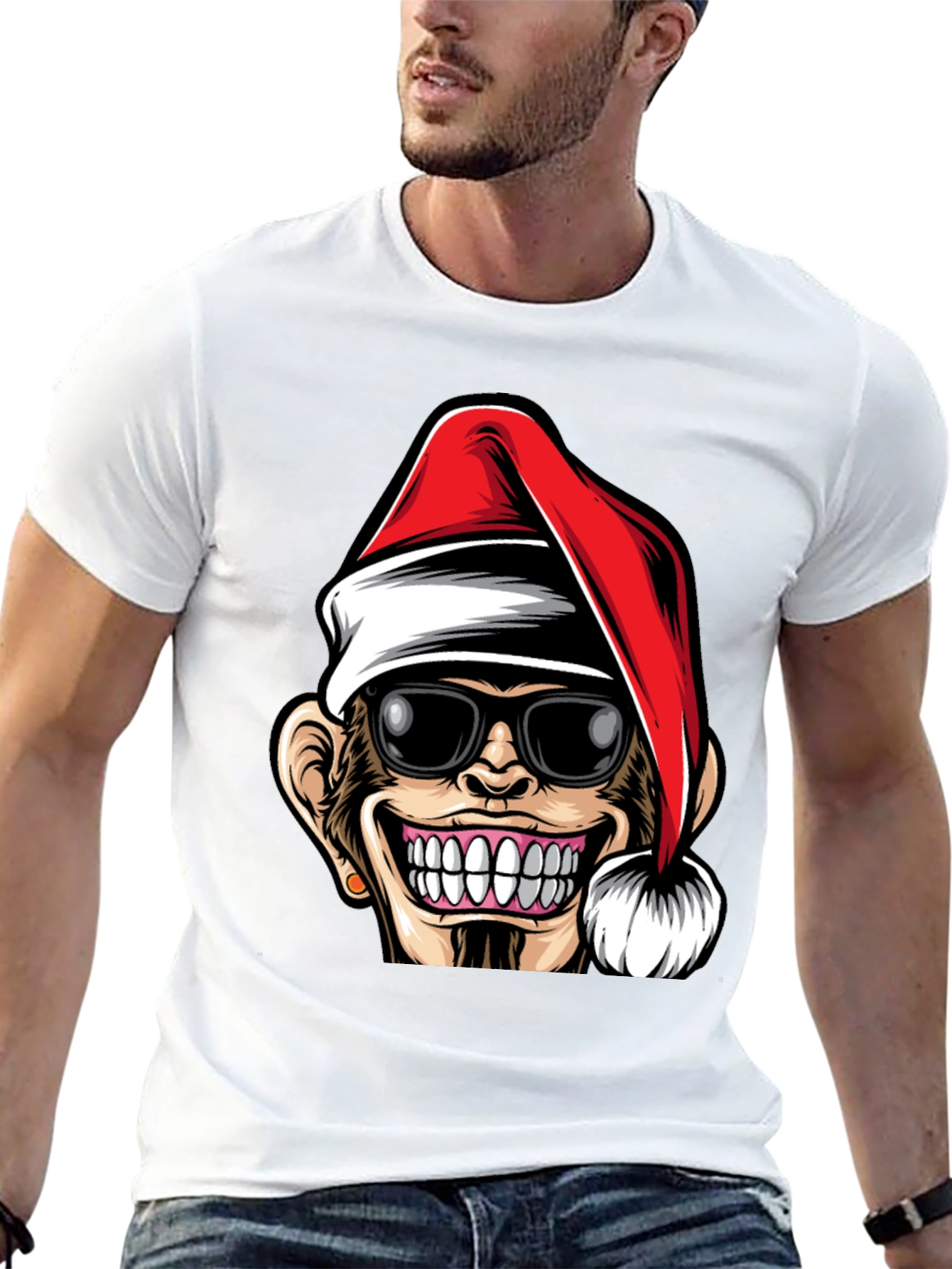 Funny Monkey Santa Hat T-Shirt