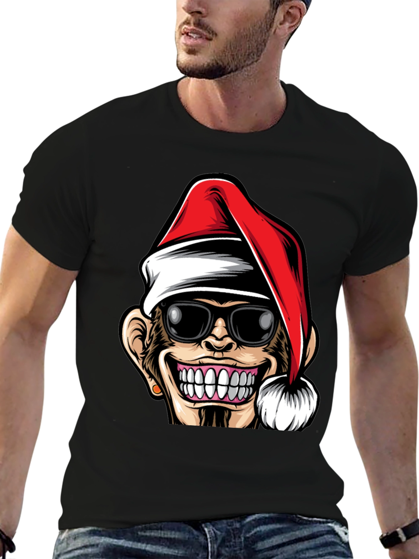 Funny Monkey Santa Hat T-Shirt