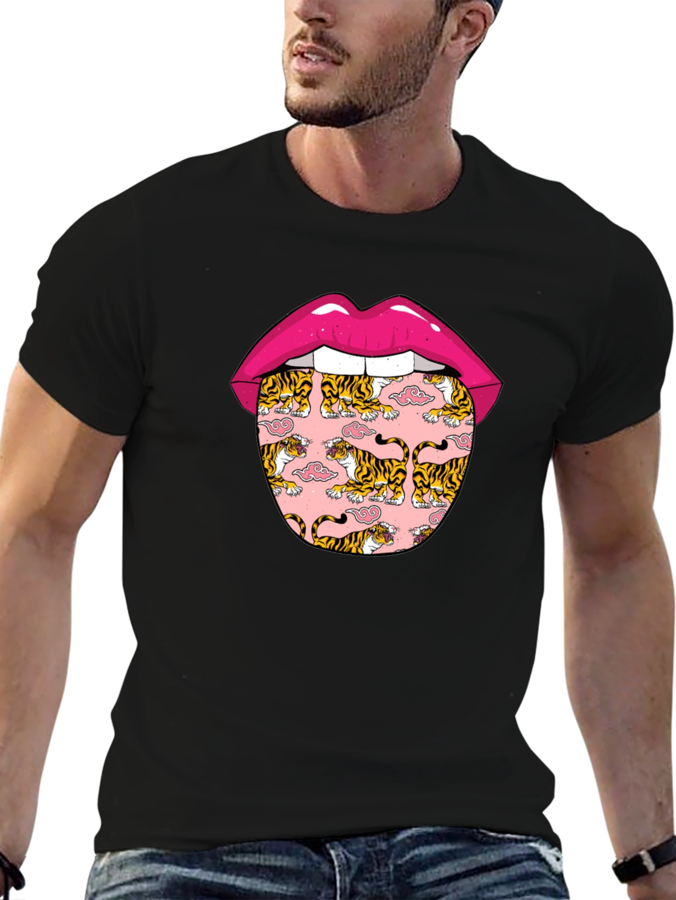 Tiger Tongue Graphic Tee - Black Unisex T-Shirt