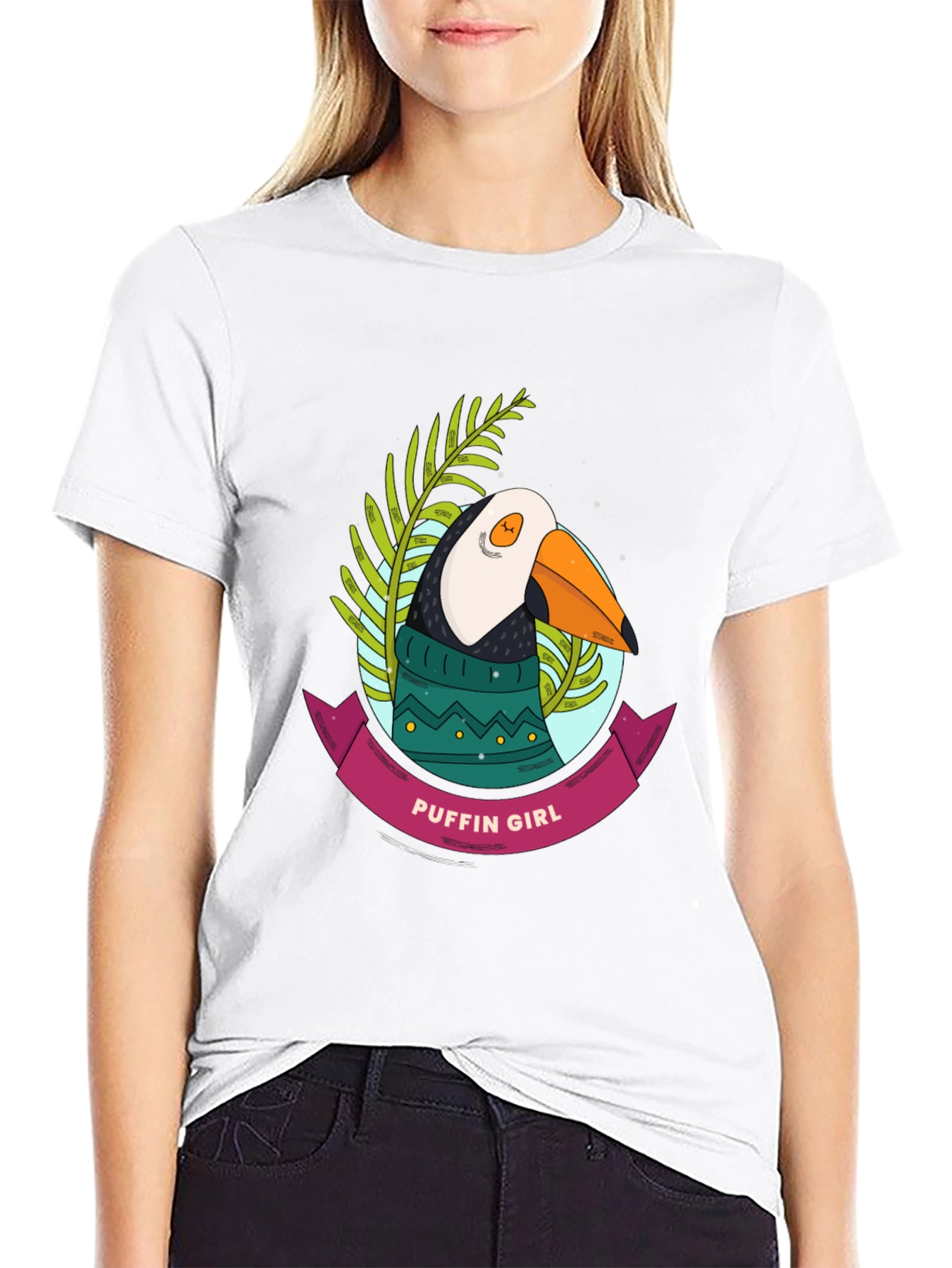 Puffin Girl Graphic T-Shirt - Cool Bird Tee