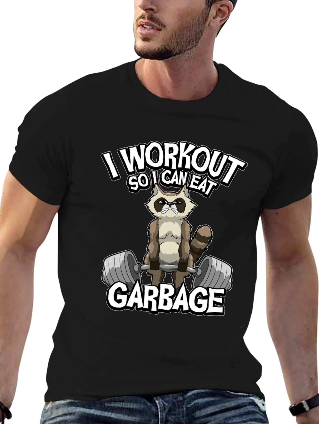 Workout Raccoon Graphic T-Shirt - Gym Humor