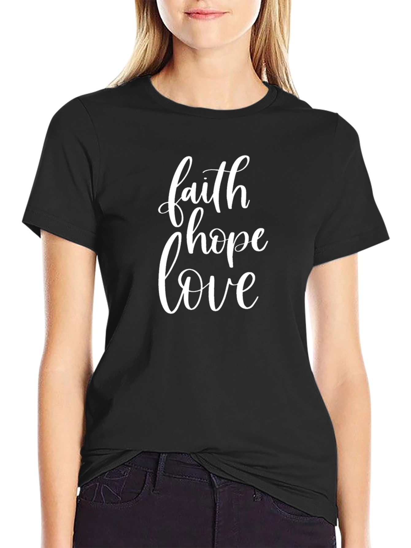 Faith Hope Love Graphic Tee - Black Cotton Shirt