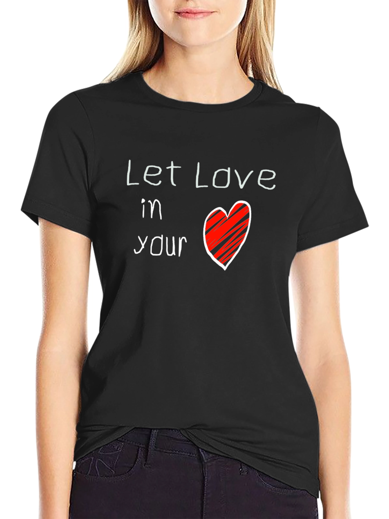 Let Love In Your Heart Black Graphic Tee
