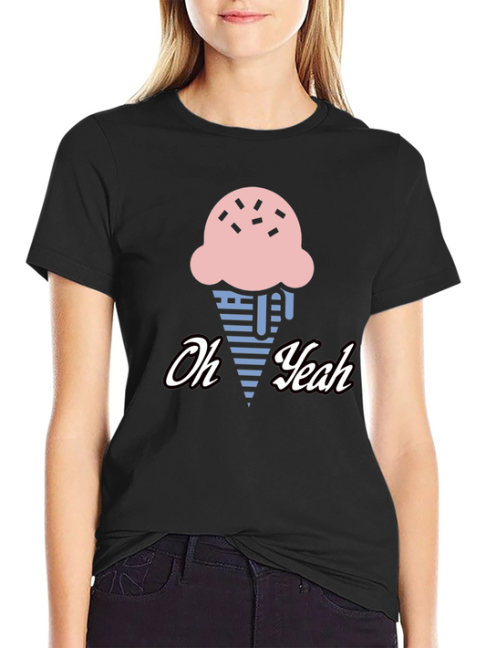 Oh Yeah Ice Cream Graphic Tee - Casual Black T-Shirt
