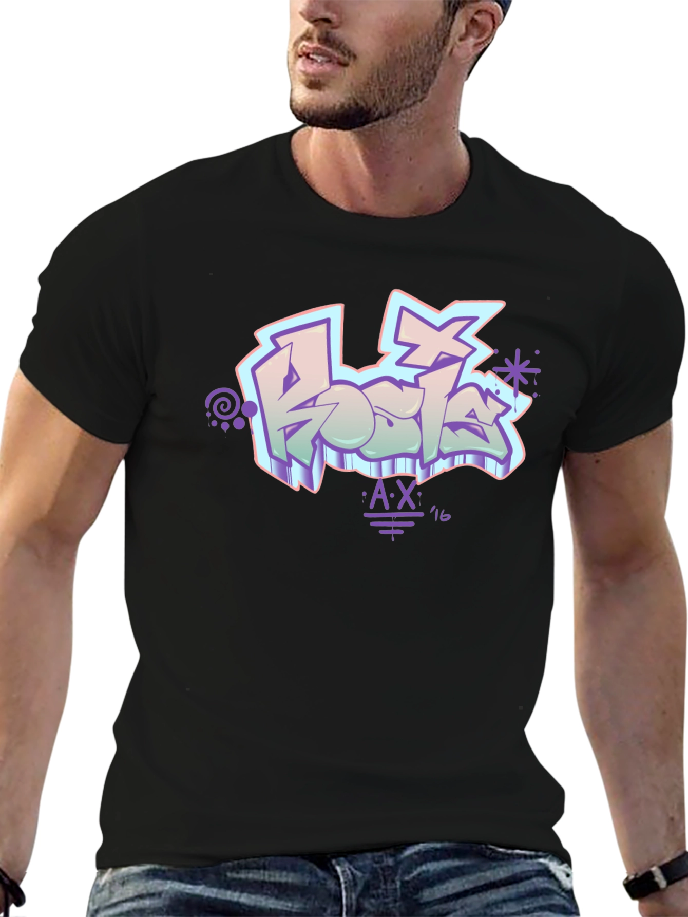 Retro Graffiti Style Black T-Shirt