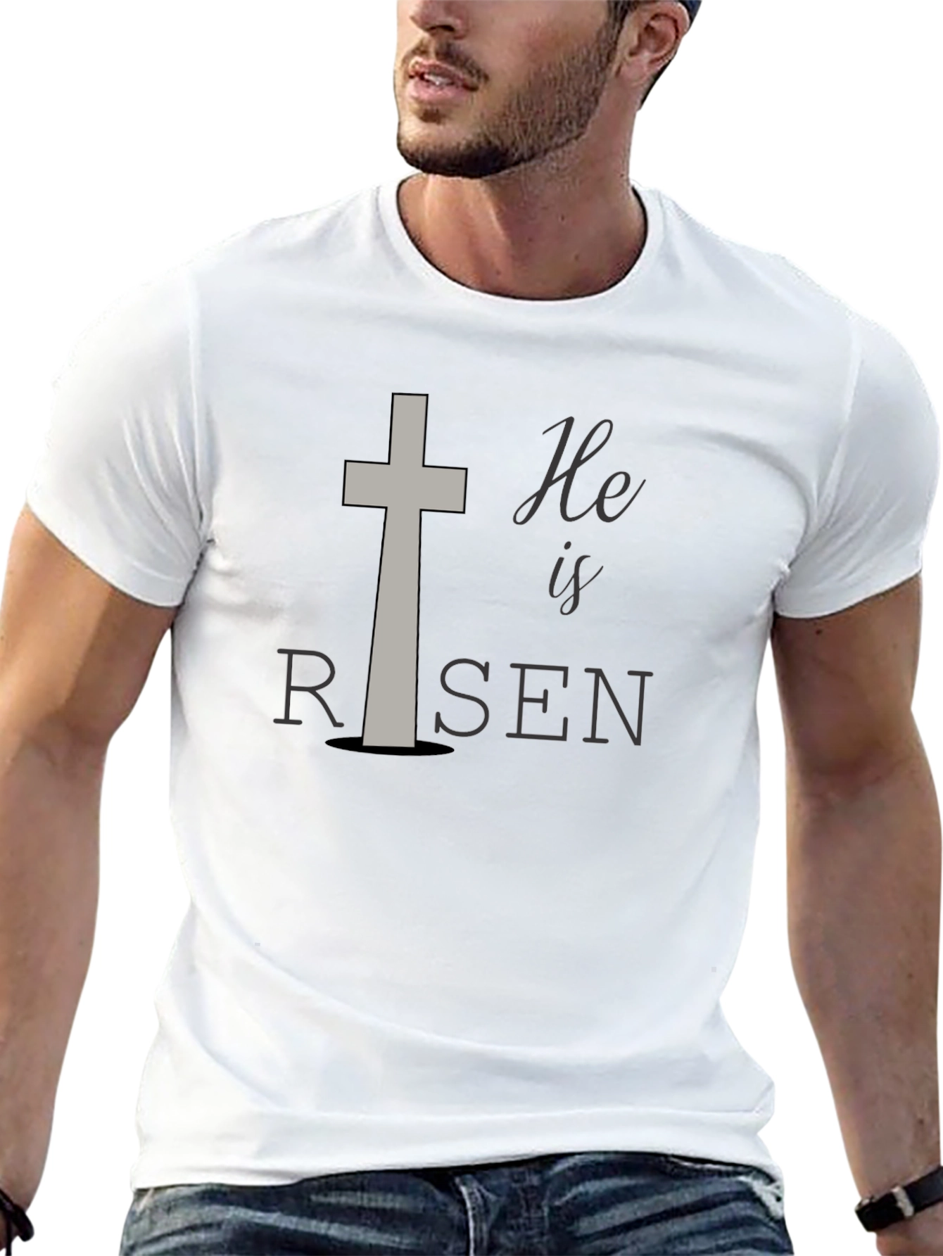 He Is Risen Easter T-Shirt Christian Cross Religious Tee