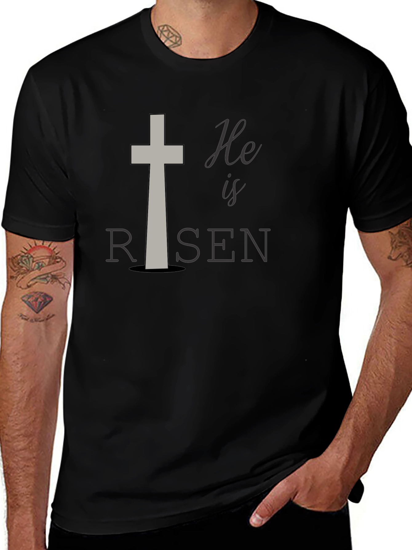He Is Risen Easter T-Shirt Christian Cross Religious Tee