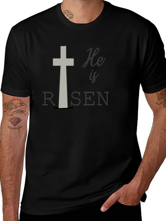 He Is Risen Easter T-Shirt Christian Cross Religious Tee
