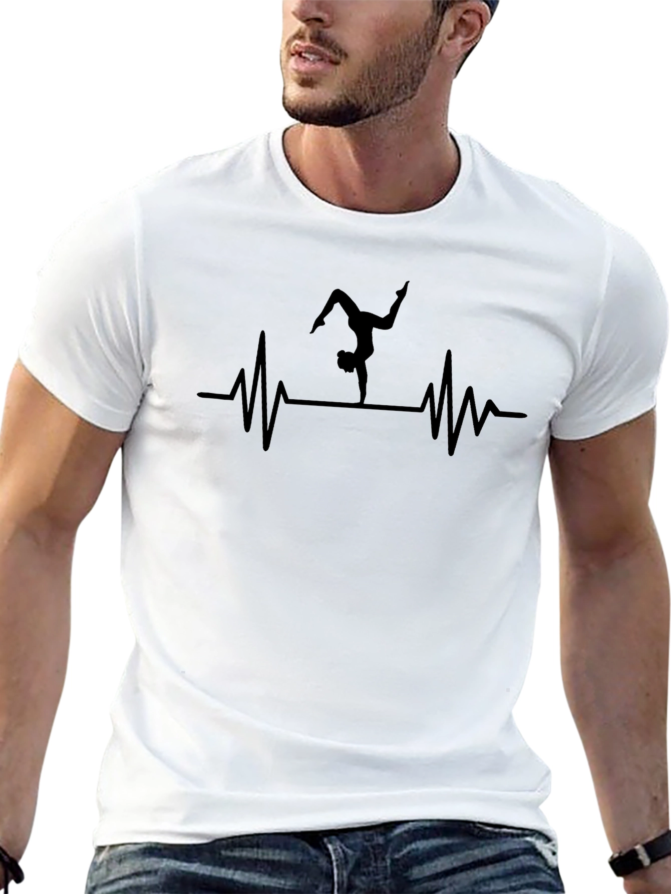 Gymnast Heartbeat T-Shirt - Black Crew Neck
