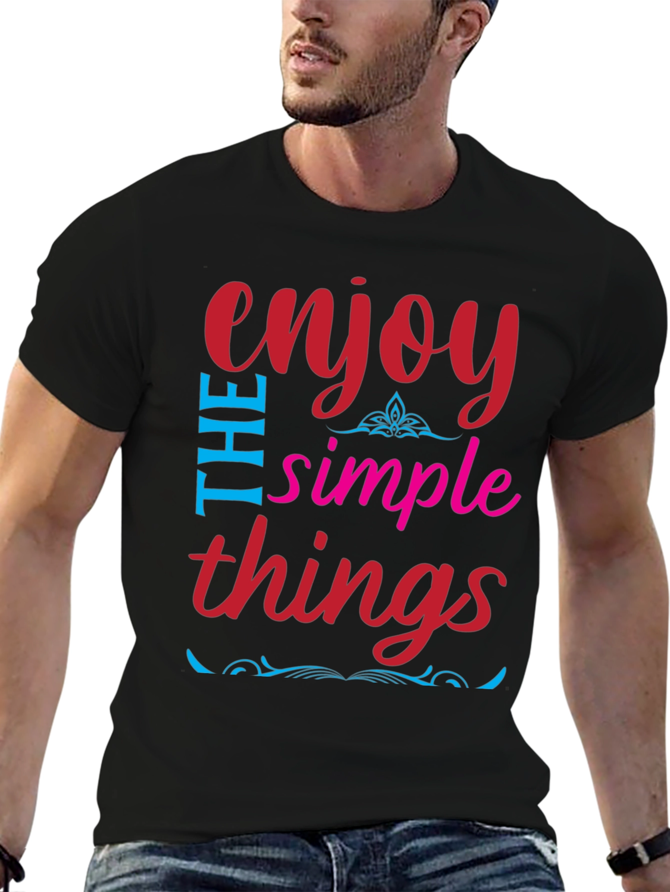 Enjoy The Simple Things Black Graphic T-Shirt