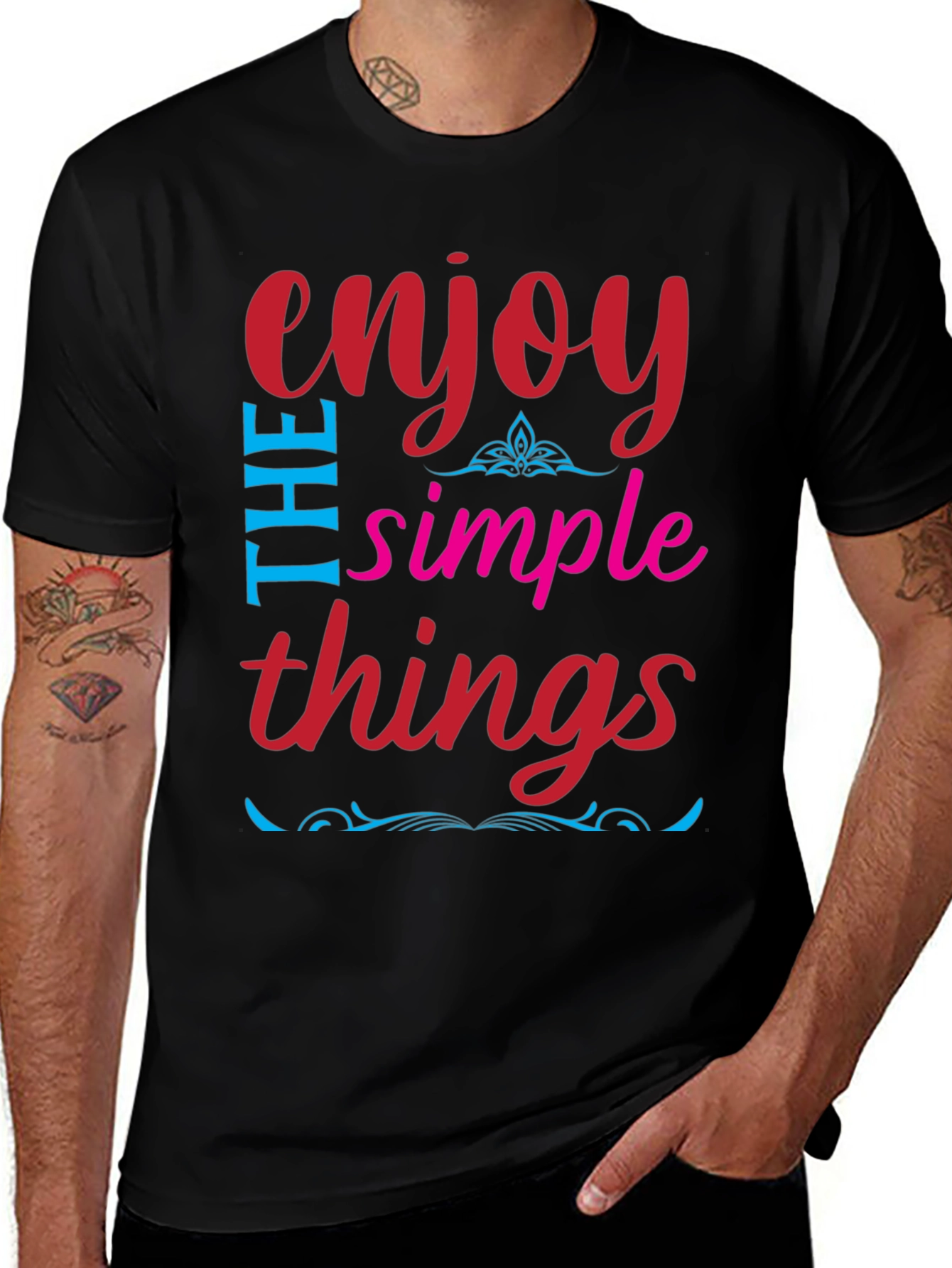 Enjoy The Simple Things Black Graphic T-Shirt