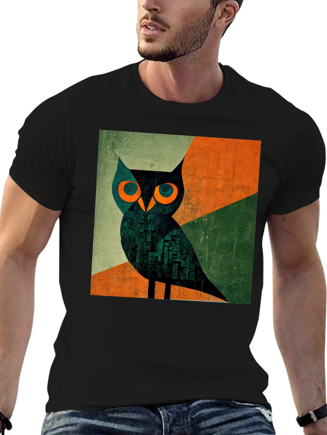 Abstract Owl Graphic Tee - Mens Black T-Shirt