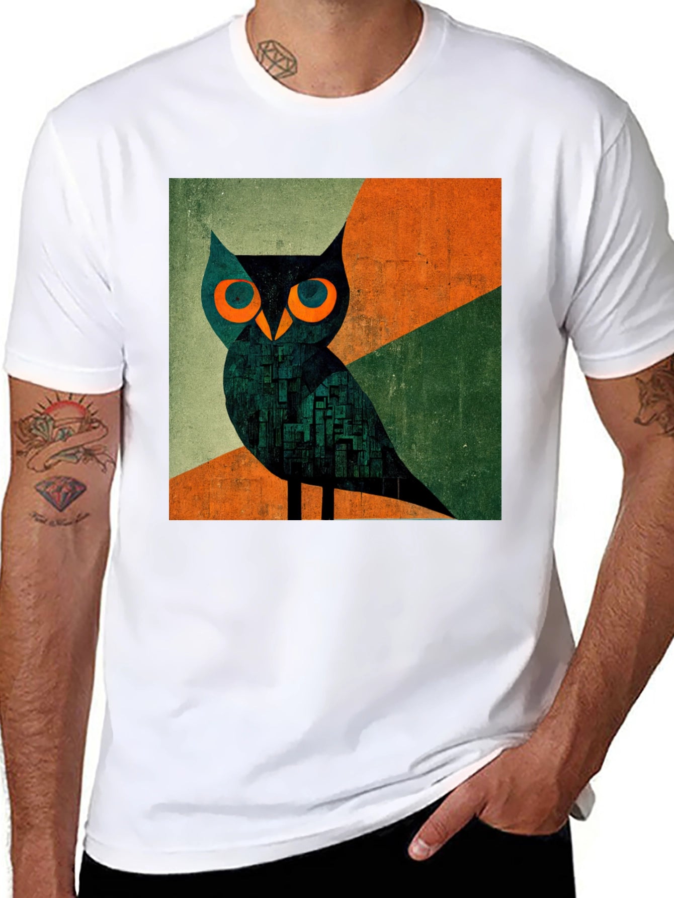Abstract Owl Graphic Tee - Mens Black T-Shirt
