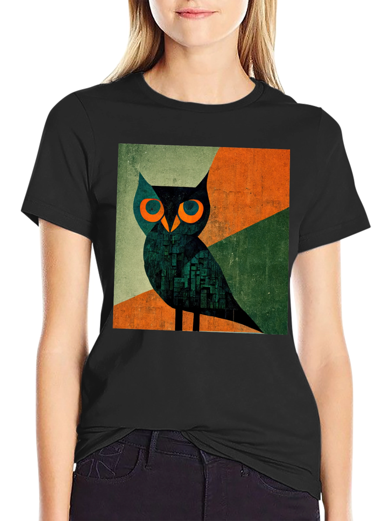 Abstract Owl Graphic Tee - Mens Black T-Shirt