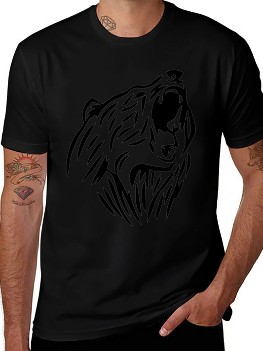 Bear Graphic T-Shirt - Black Tribal Design Tee