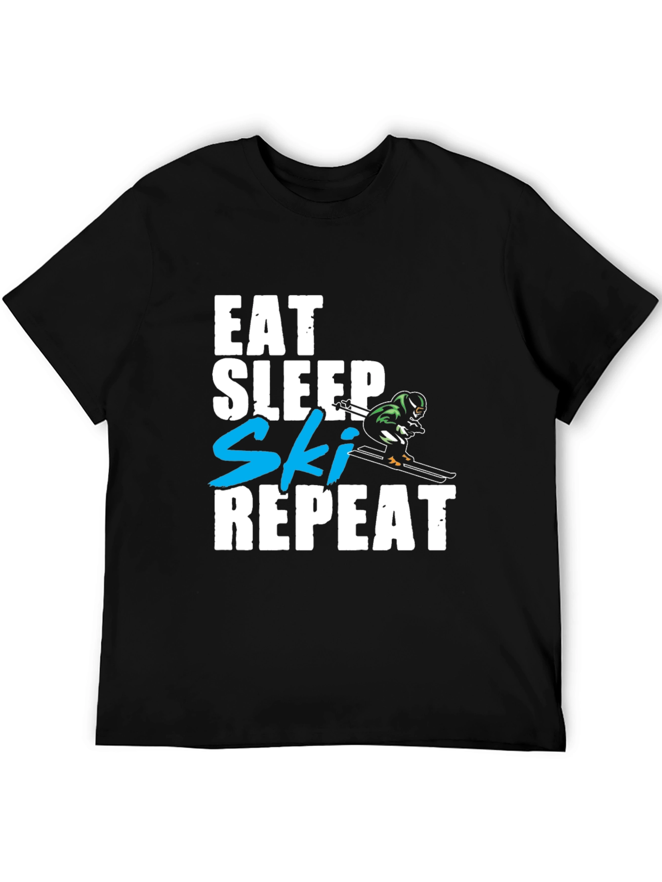 Eat Sleep Ski Repeat Graphic T-Shirt - Black