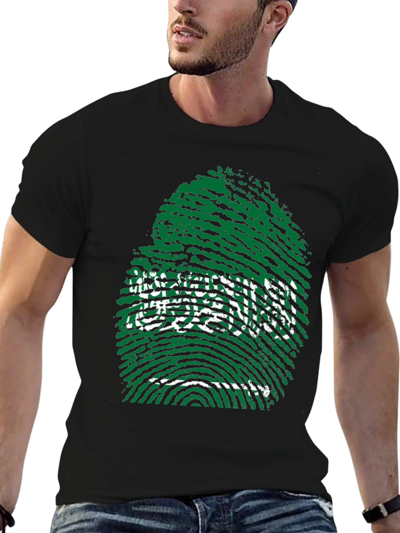 Saudi Arabia Fingerprint Flag Graphic T-Shirt