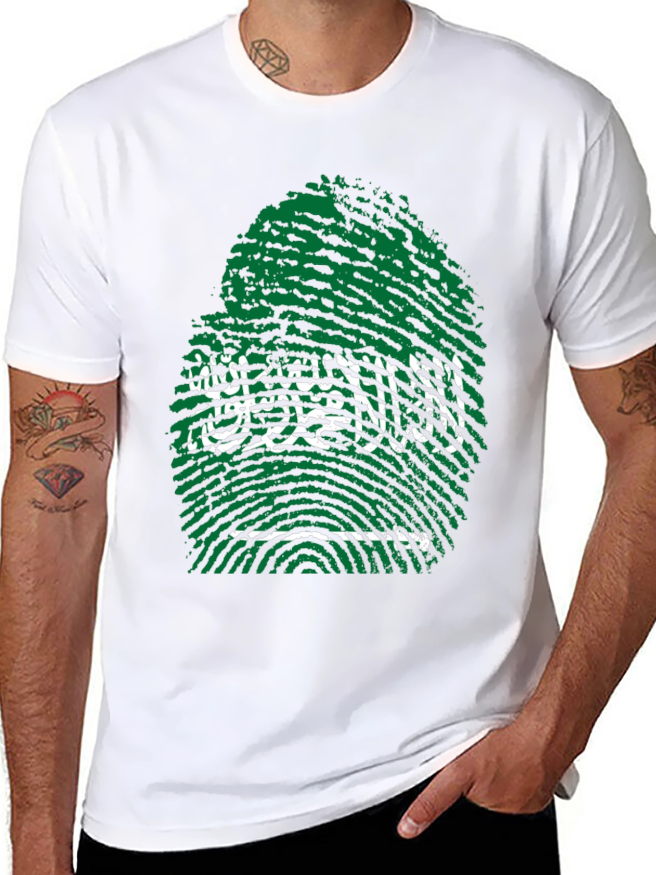 Saudi Arabia Fingerprint Flag Graphic T-Shirt