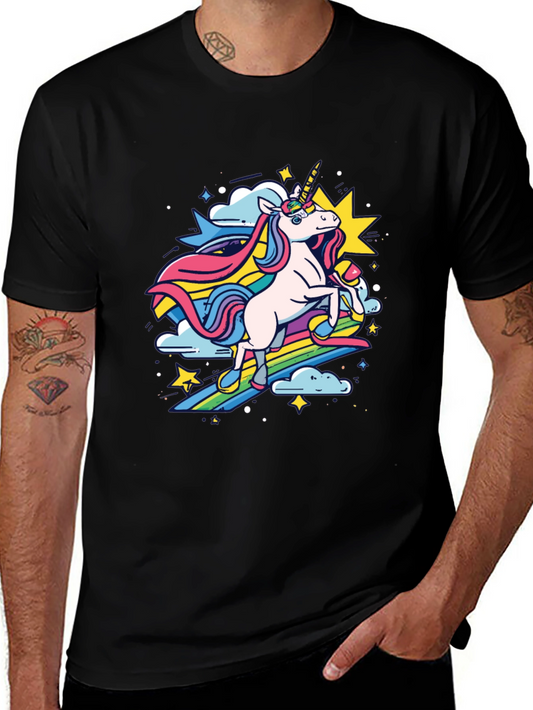 Rainbow Unicorn Graphic Tee - Mens Black T-Shirt
