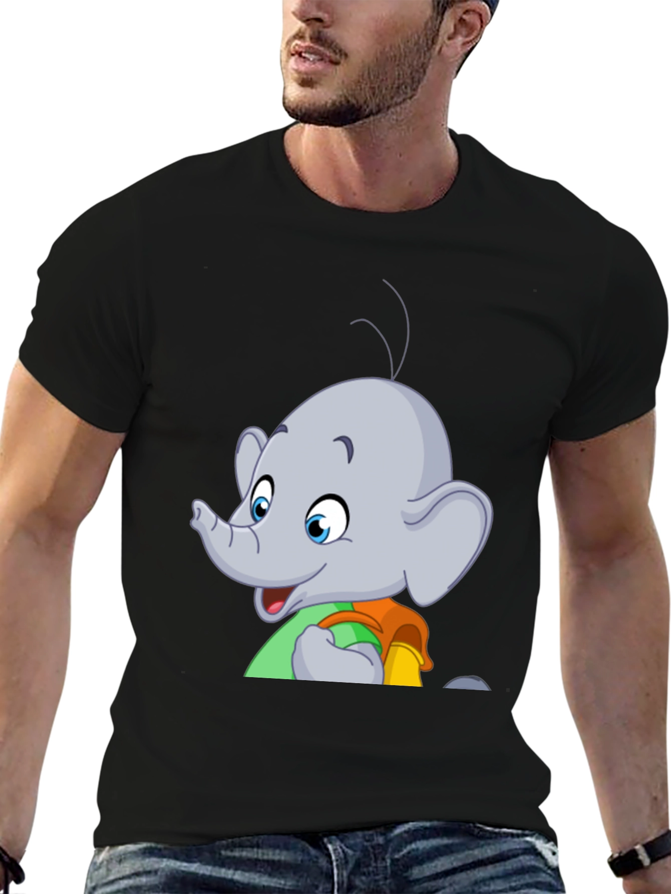 Elephant Cartoon T-Shirt - Black Graphic Tee
