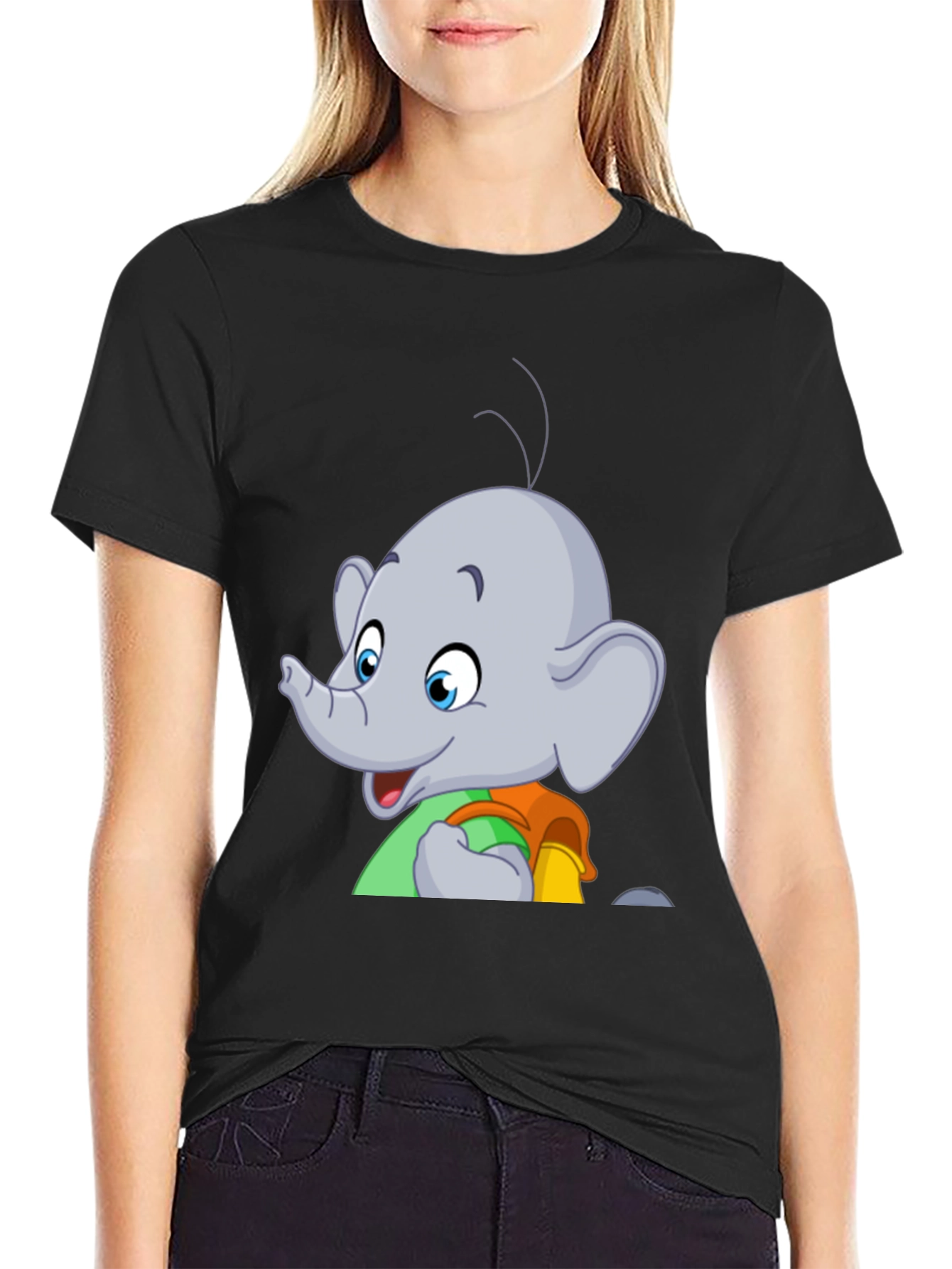 Elephant Cartoon T-Shirt - Black Graphic Tee