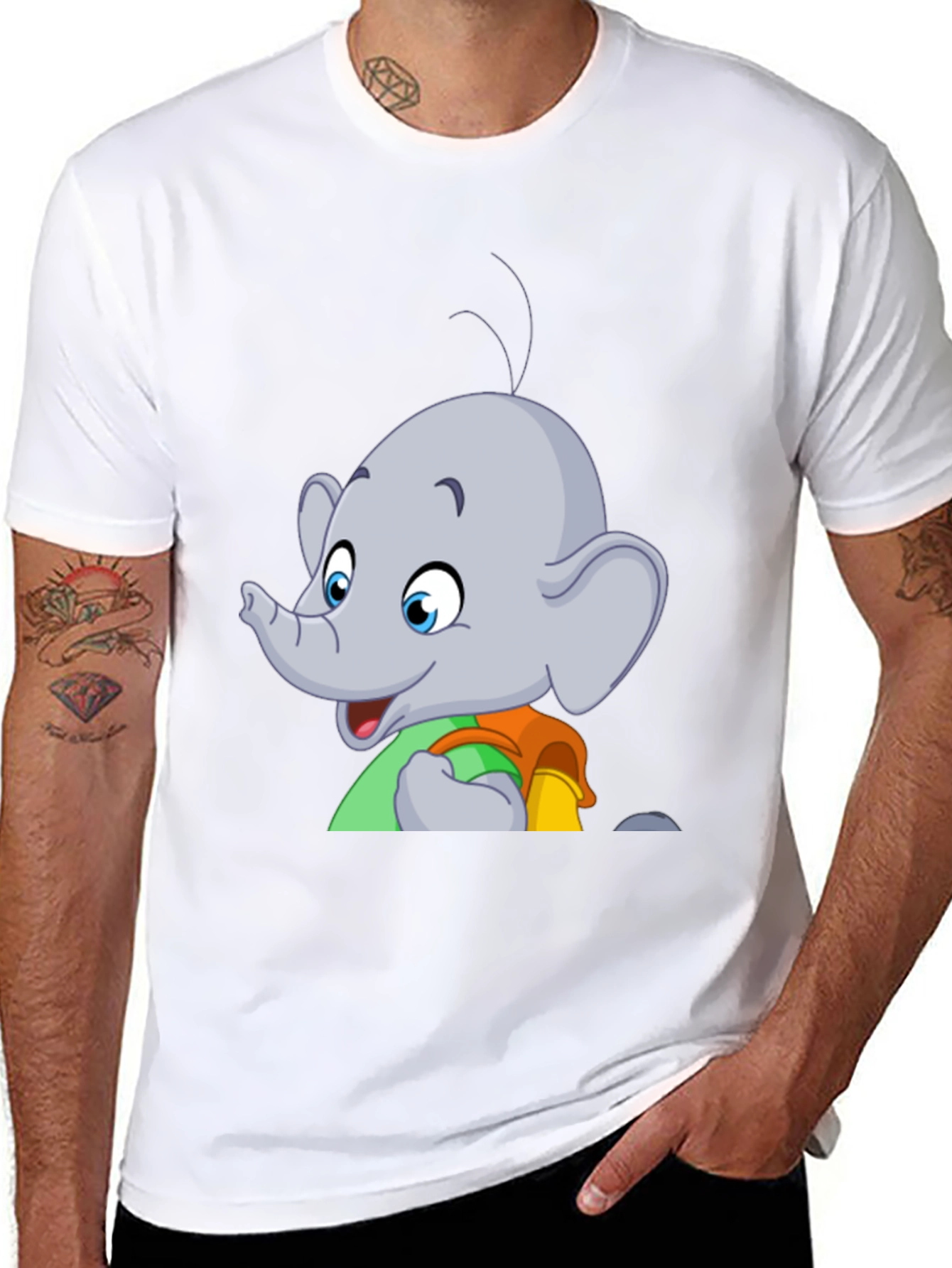 Elephant Cartoon T-Shirt - Black Graphic Tee