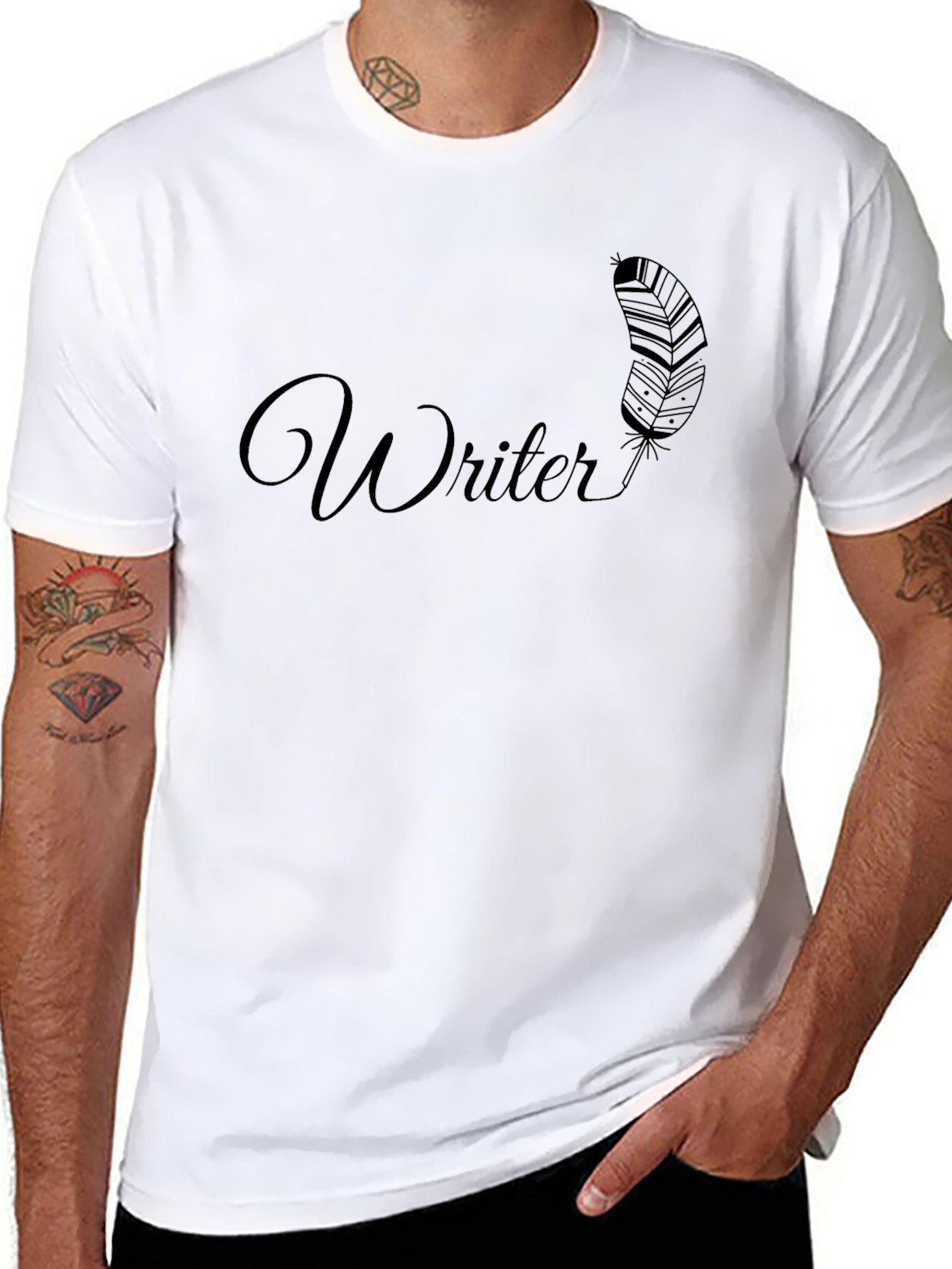 Writer Feather Graphic T-Shirt - Mens Black Tee