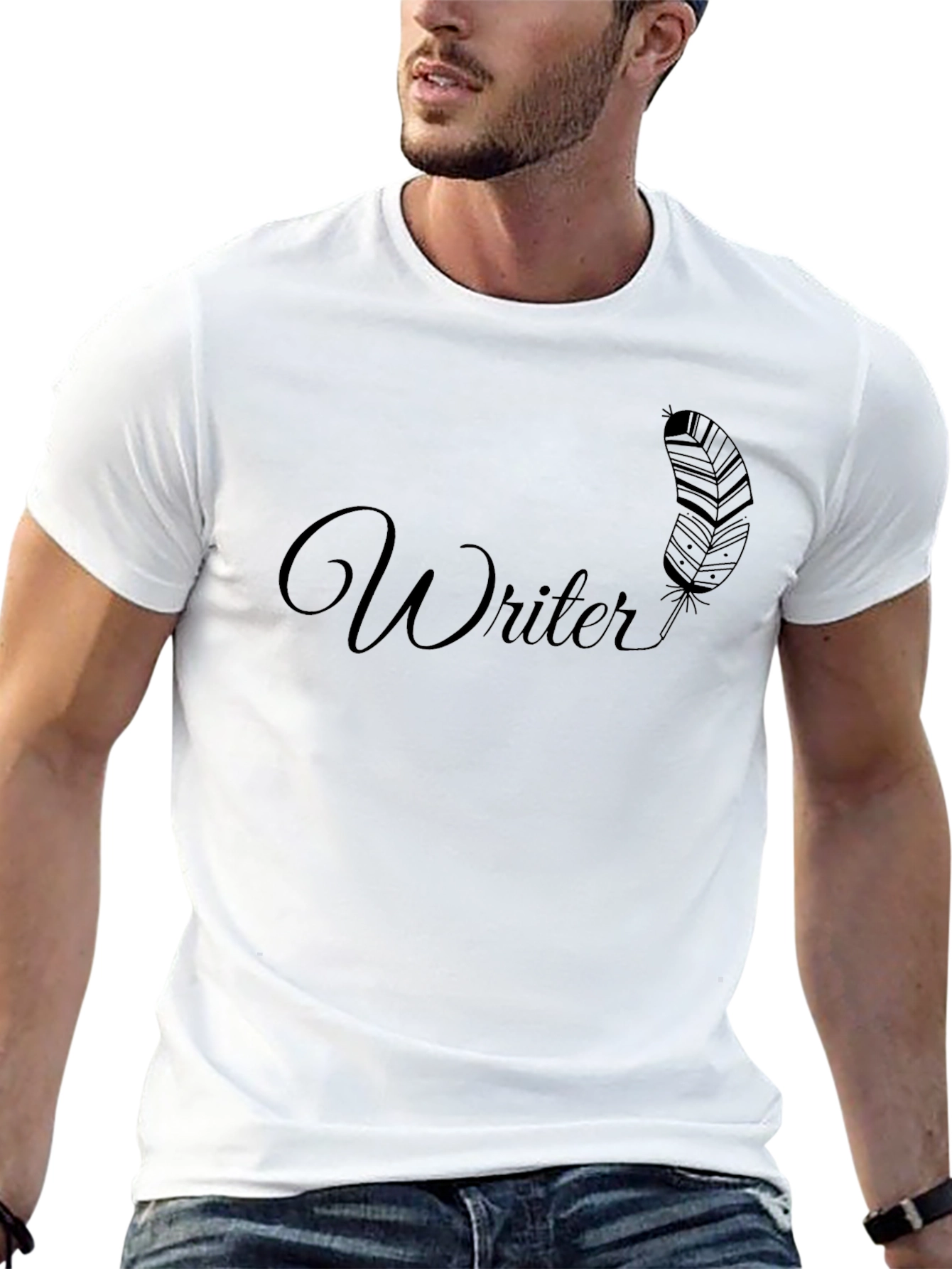 Writer Feather Graphic T-Shirt - Mens Black Tee