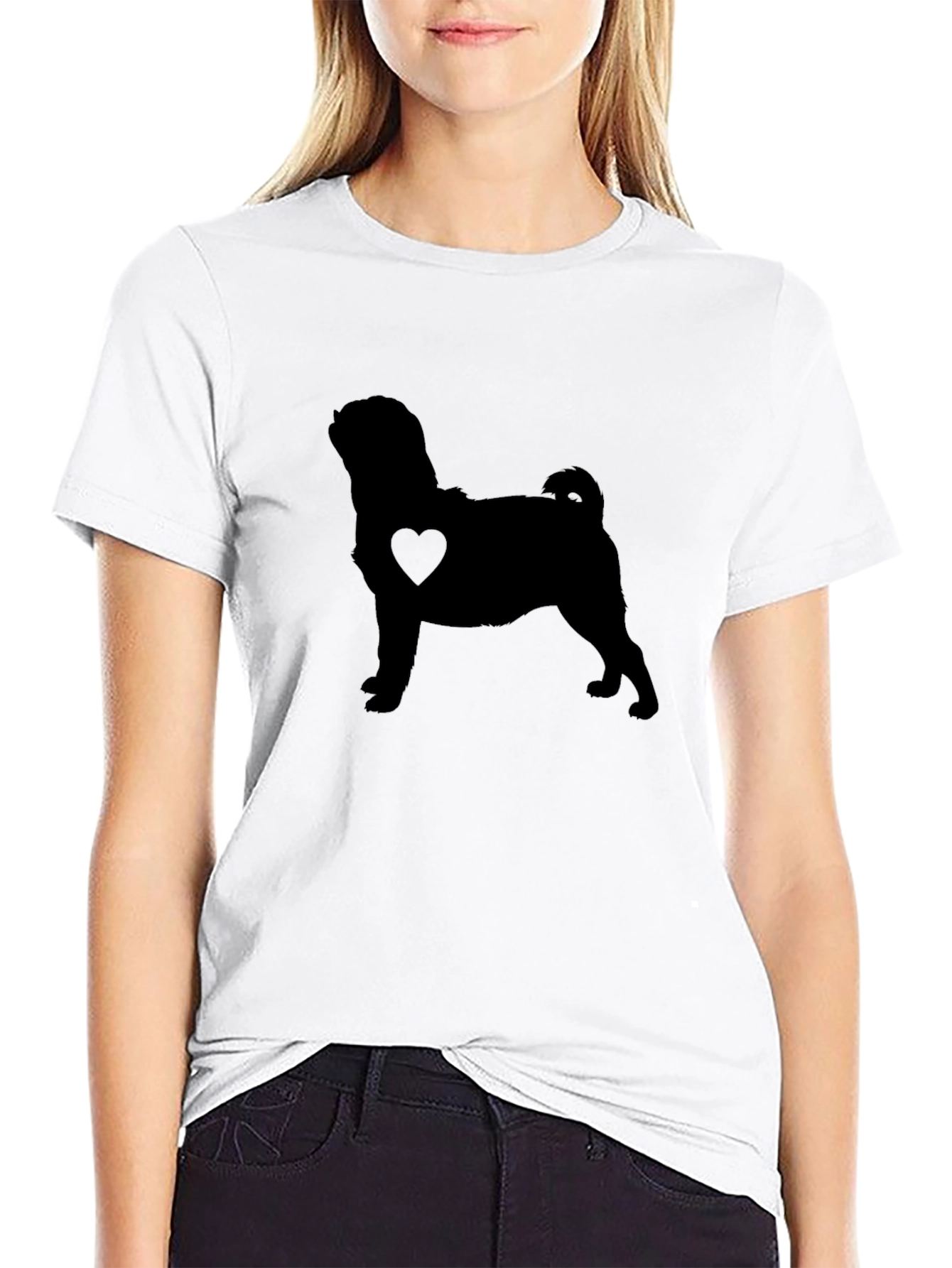 Pug Heart Silhouette Black T-Shirt