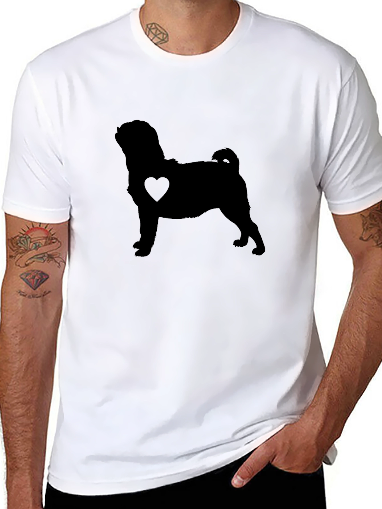 Pug Heart Silhouette Black T-Shirt