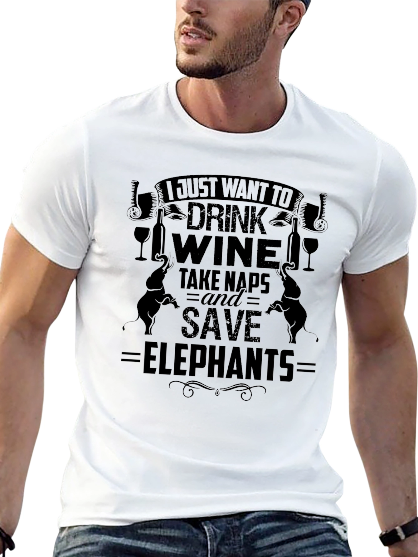 Drink Wine Take Naps Save Elephants T-Shirt