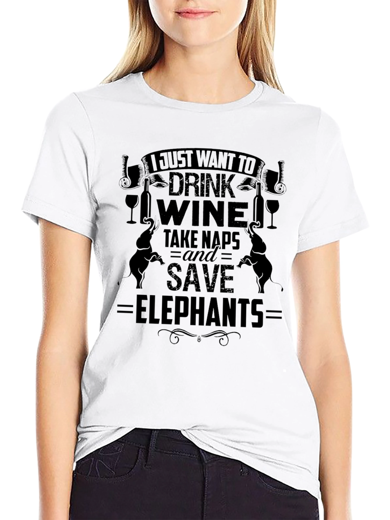 Drink Wine Take Naps Save Elephants T-Shirt
