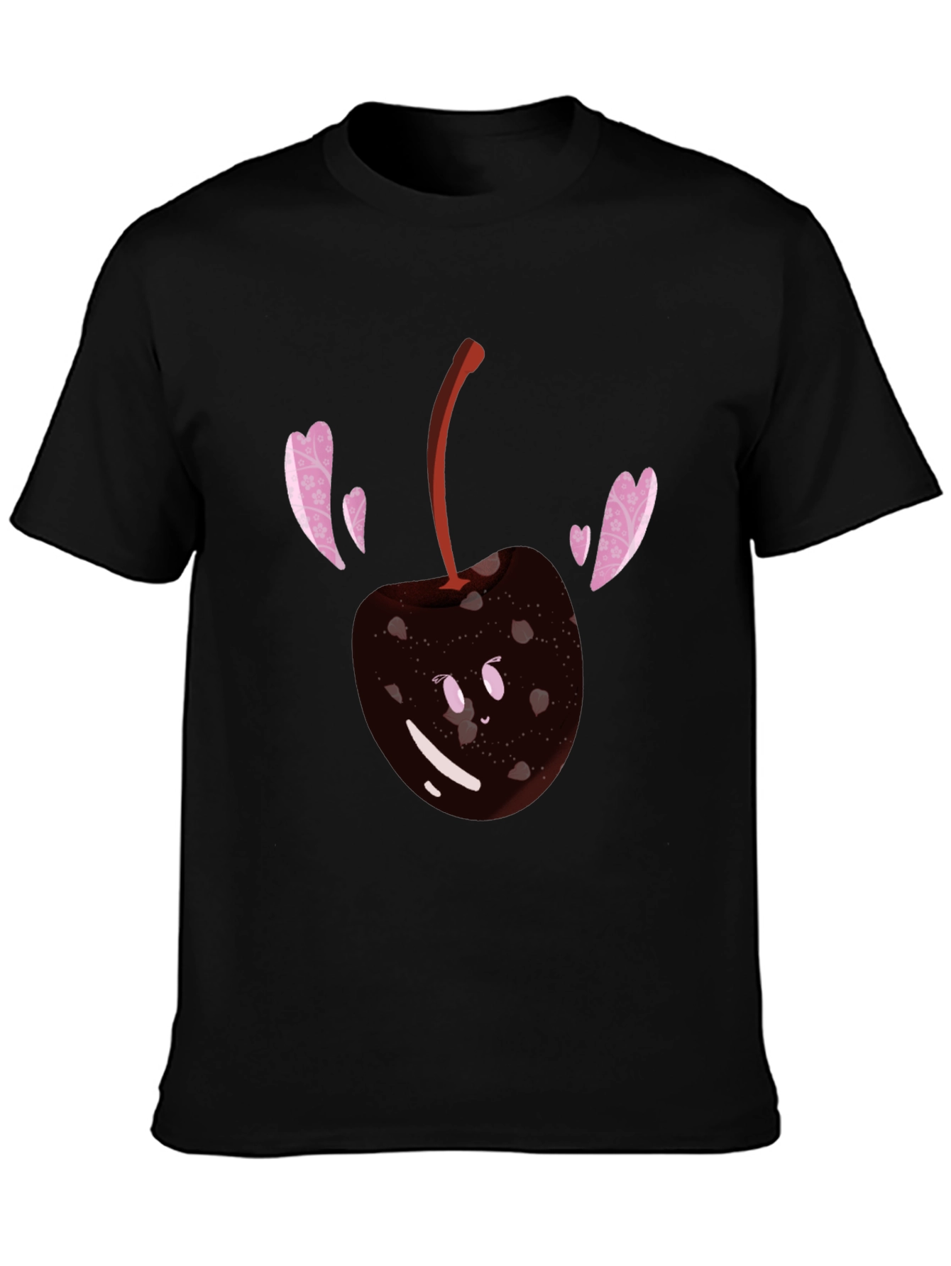Cute Cherry Heart T-Shirt - Black Cotton Blend