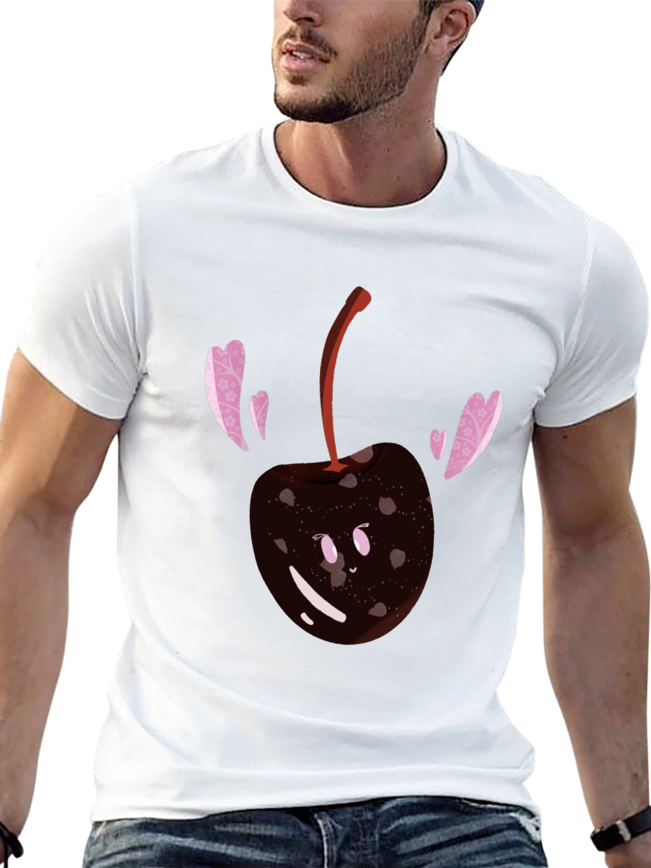Cute Cherry Heart T-Shirt - Black Cotton Blend