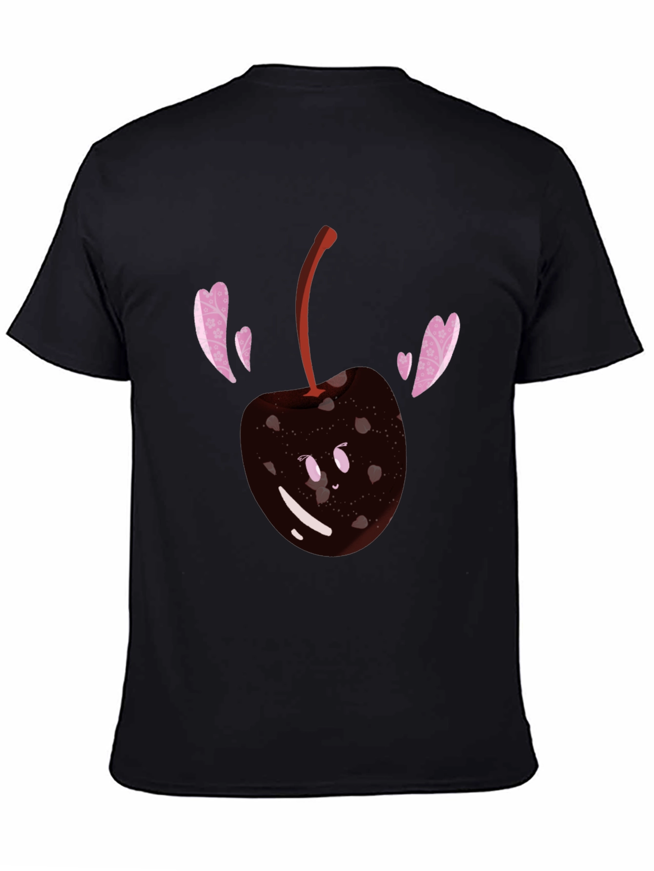 Cute Cherry Heart T-Shirt - Black Cotton Blend