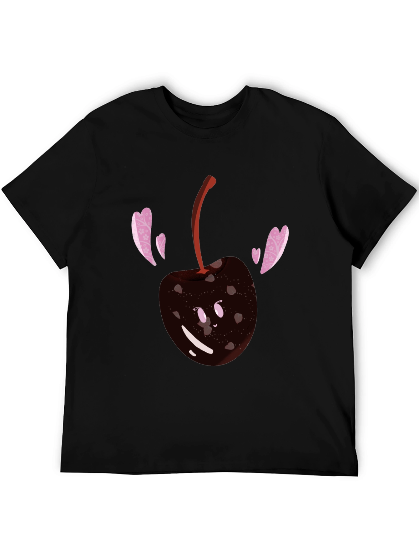 Cute Cherry Heart T-Shirt - Black Cotton Blend