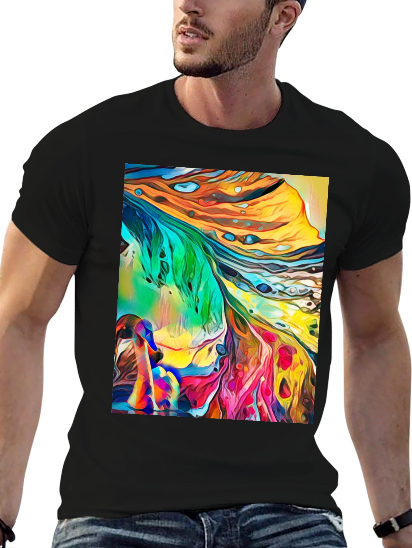 Abstract Art Graphic T-Shirt - Stylish Crew Neck Tee
