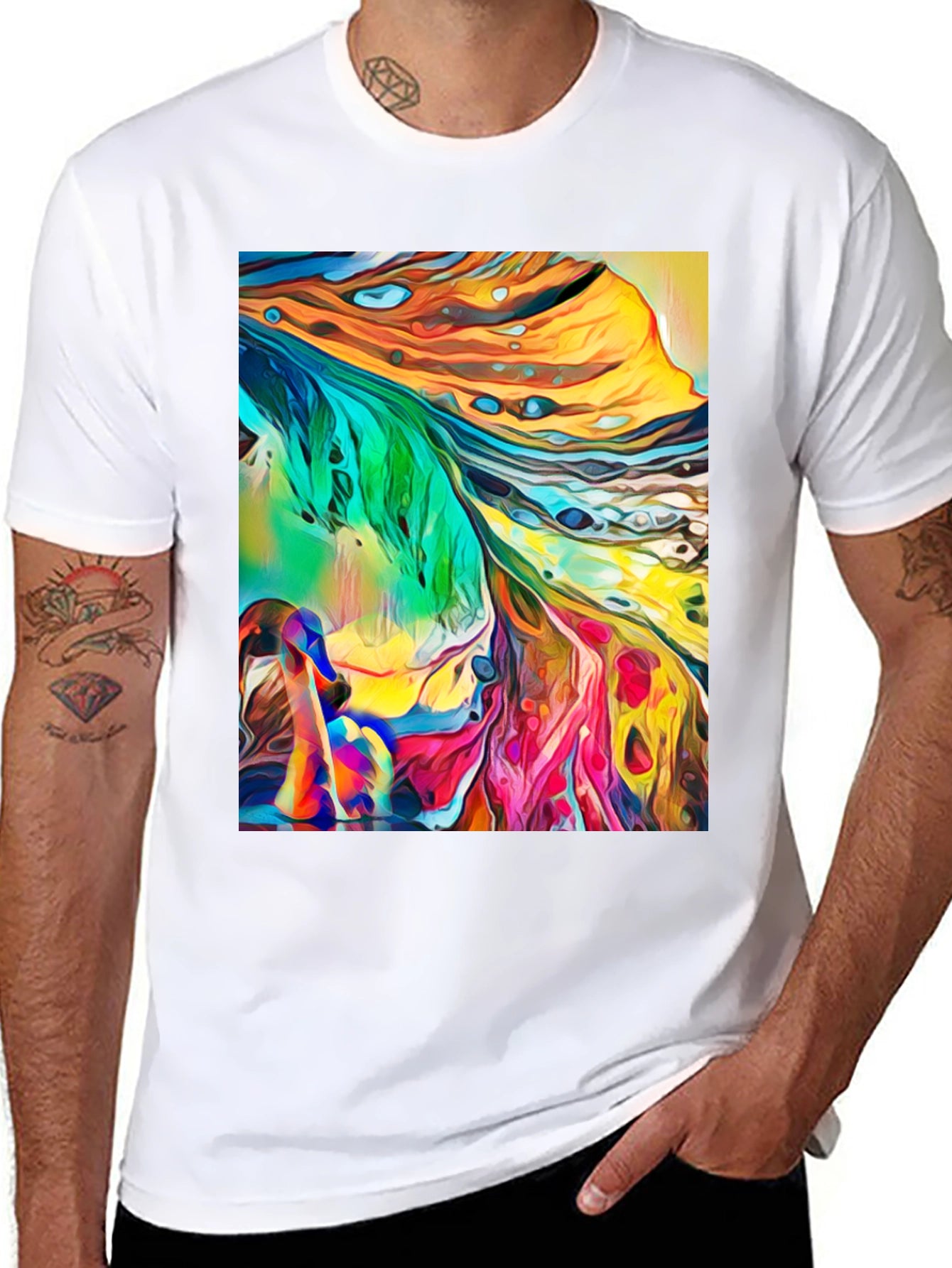 Abstract Art Graphic T-Shirt - Stylish Crew Neck Tee