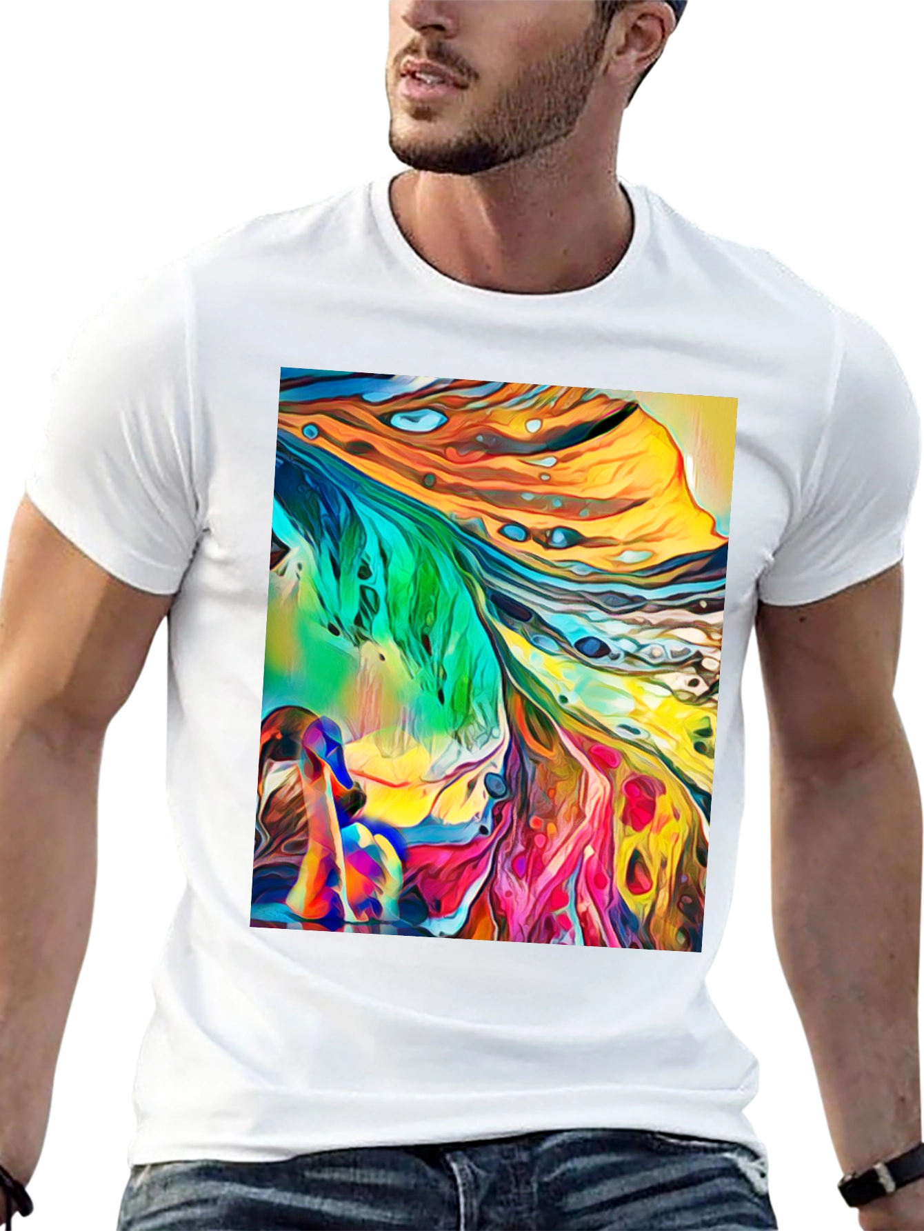 Abstract Art Graphic T-Shirt - Stylish Crew Neck Tee