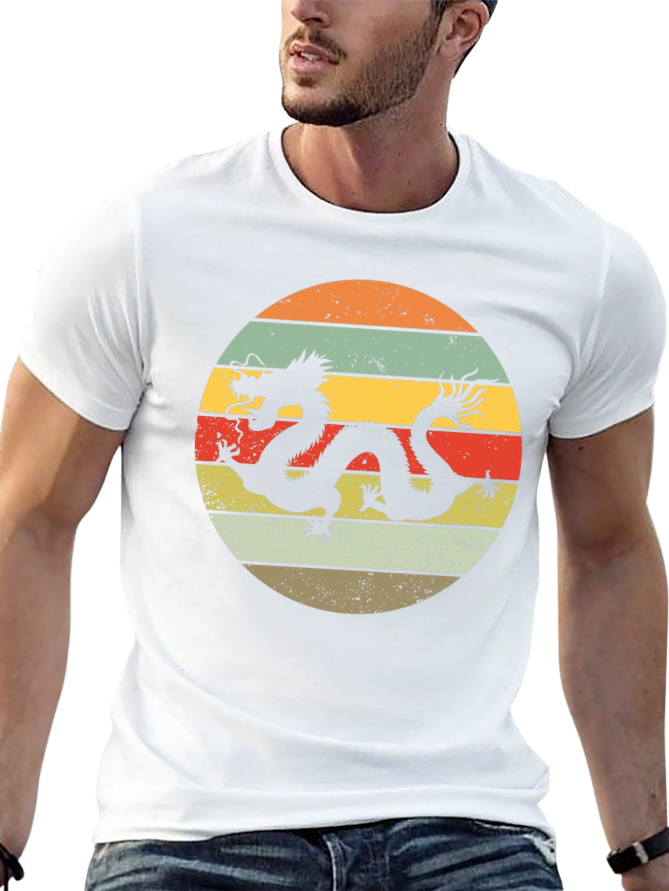 Dragon Circle Graphic Tee - Retro Style Black T-Shirt
