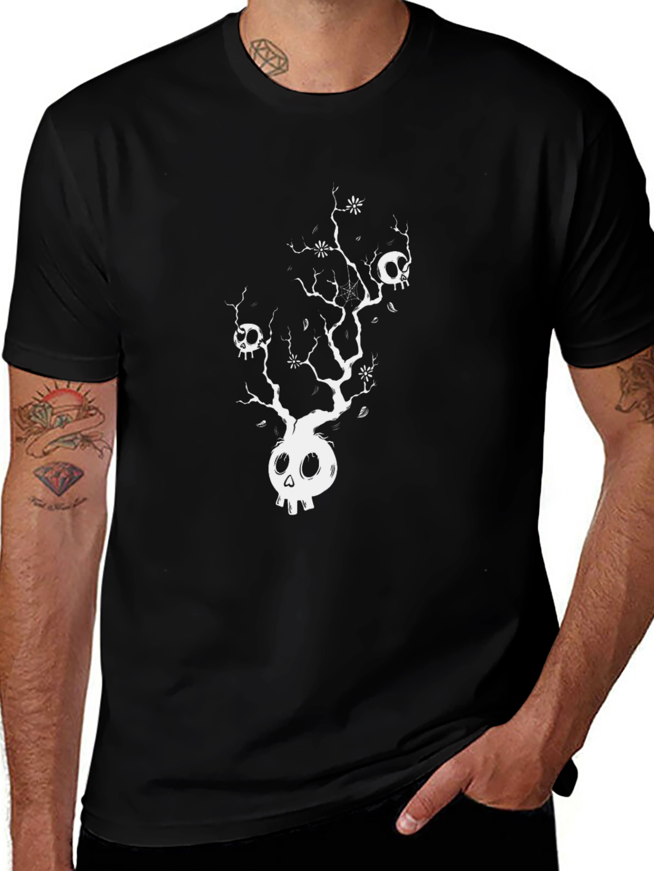 Skull Tree Graphic Tee - Unique Design Black T-Shirt