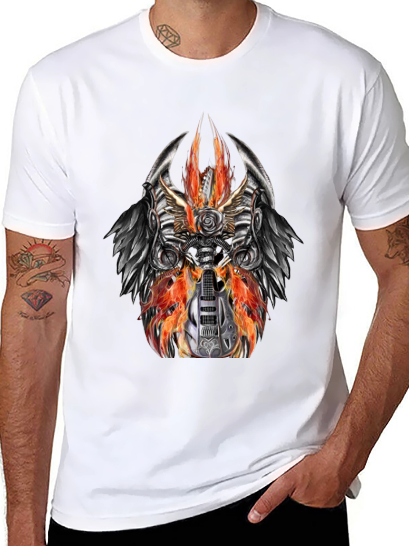 Fiery Guitar Graphic Tee - Rocker Style Black T-Shirt
