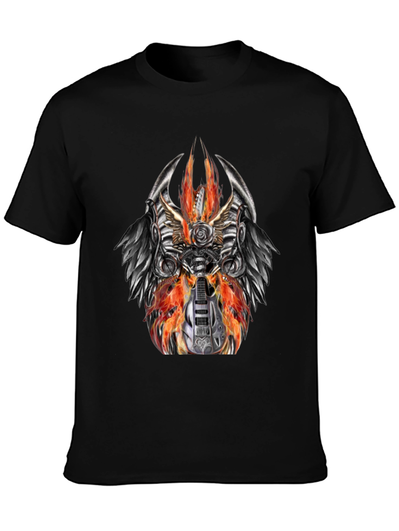 Fiery Guitar Graphic Tee - Rocker Style Black T-Shirt