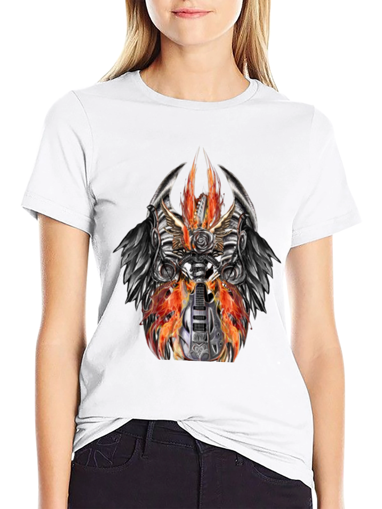 Fiery Guitar Graphic Tee - Rocker Style Black T-Shirt